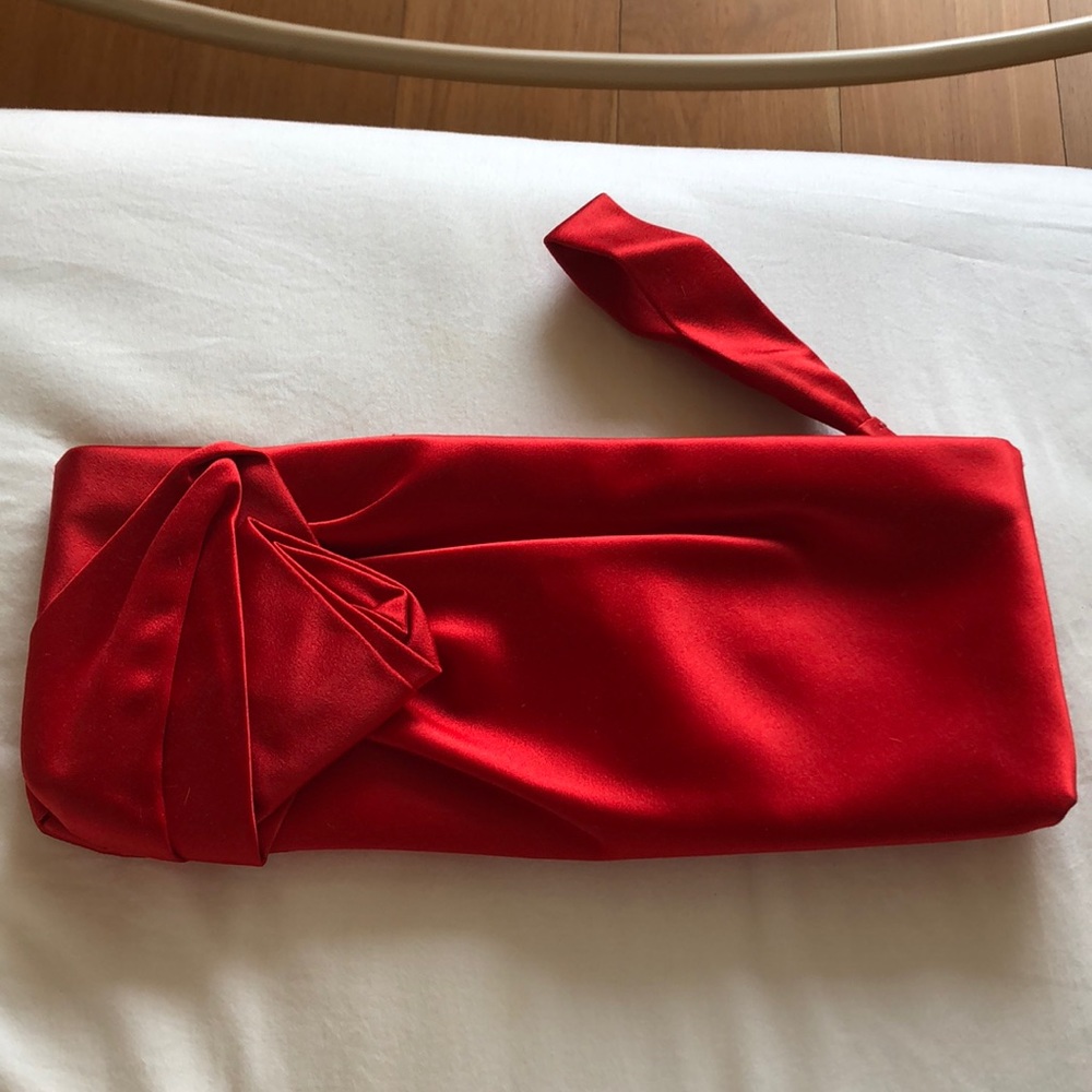 Valentino red satin silk clutch wristlet